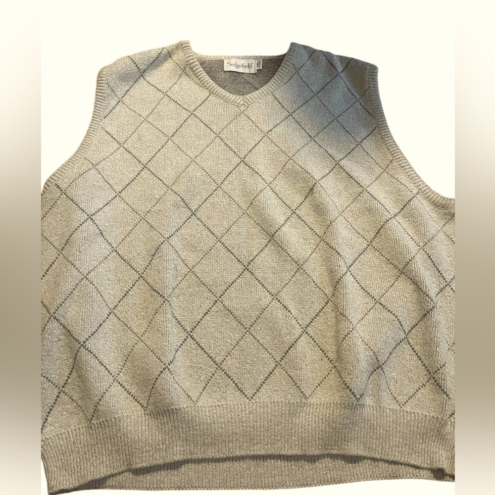 Oversized grandpa sweater vest knitted with diamond geometric shapes XXL vintage
